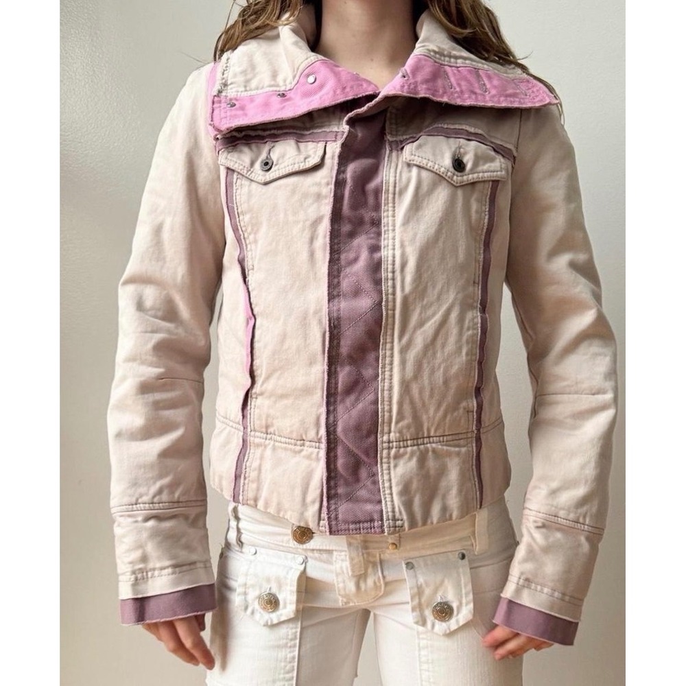 Vintage Diesel Womens Utility Jacket Tan Pink Raw Edge Cotton Distressed Size S - Picture 2 of 15